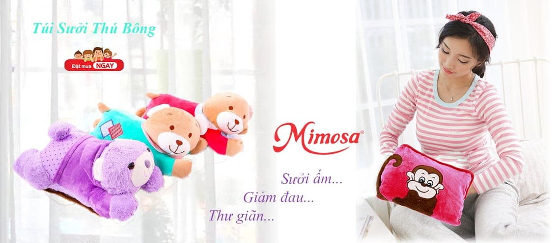 Túi sưởi thú bông Mimosa — sưởi ấm, giảm đau, thư giãn